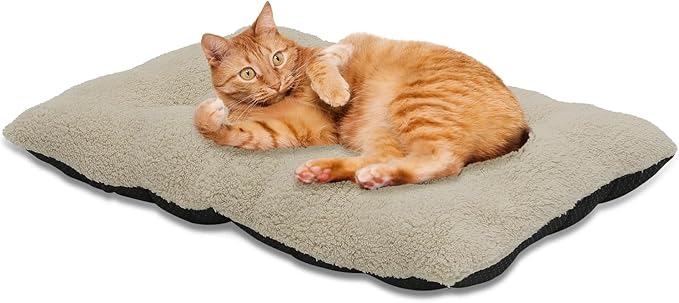 Athena Collection Small Dog Bed, 28 Inches Washable Dog Crate Bed for Small Dogs Puppy Cats Pets, Faux Fir Calming Crate Pad Warming Cozy Soft, Beige