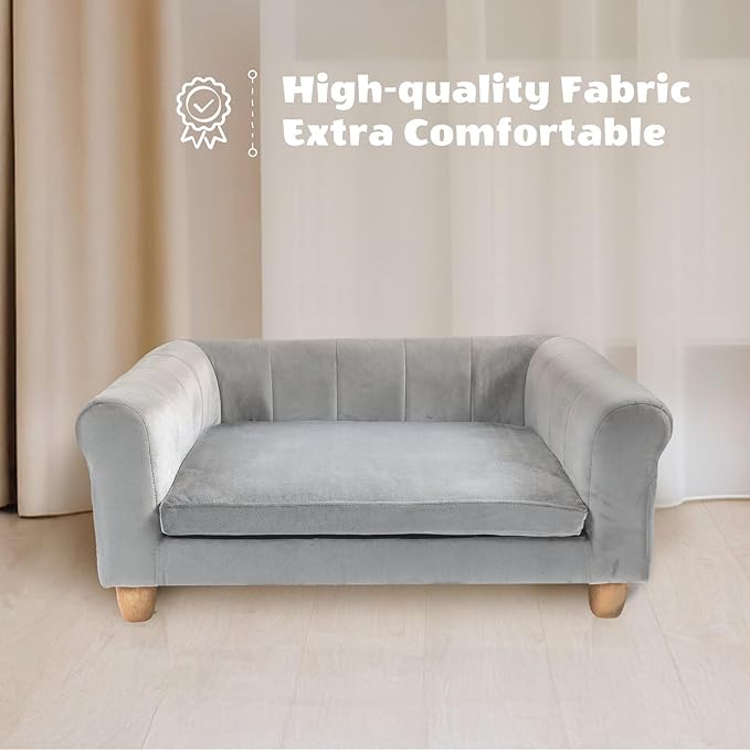 CRITTER SITTERS 33” Faux Suede Ped Bed in Grey, Durable Washable Sofa Couch for Small & Medium Cats & Dogs, Must Have Accessory for Yorkies, Shih Tzus & Frenchies, Kitten & Puppy Essential Furniture