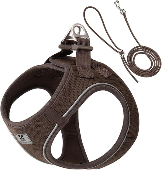 Adjustable Dog Harness with Leash, Reflective Mesh, No-Pull Design，Matching Lead Rope (Brown, L)