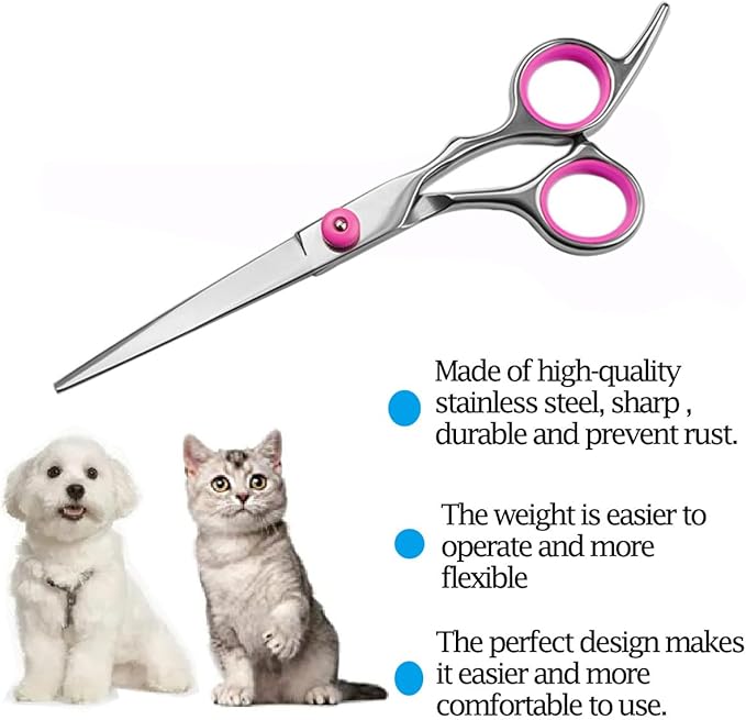 Dog Grooming Scissors,Pet Hair Scissors with Safety Round Tips Heavy Duty Titanium Stainless Steel Professional Dogs Cats Pets Grooming Shears (Straight scissors)