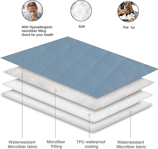 fuguitex Waterproof Dog Blanket Reversible for Small Dogs Resistant Leakproof Washable Couch Cushion Bed Protector Cover for Indoor Furniture Pet Friendly(82"*82",Violet Blue+ Light Blue)