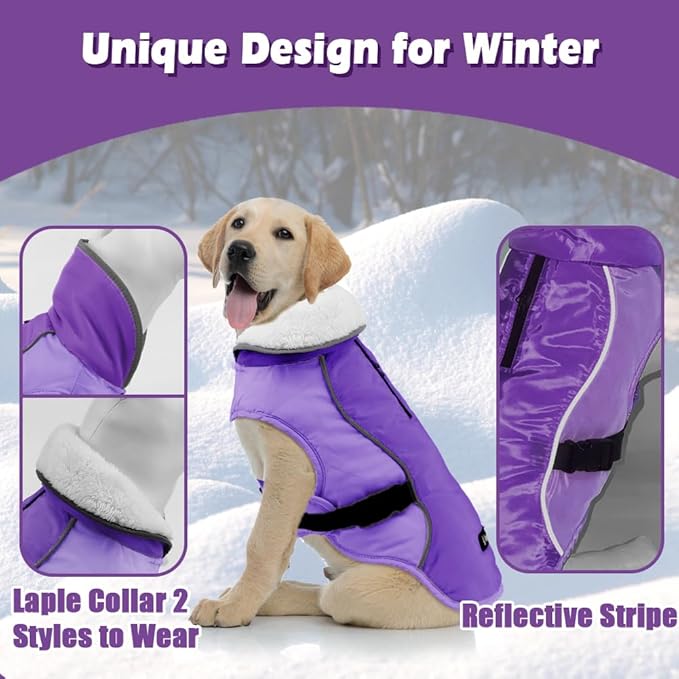 EMUST Dog Winter Coat, Thick Windproof Jacket, Purple, XXL