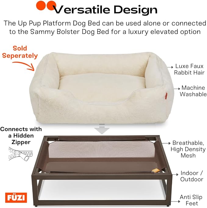 FUZI Luxury Up Pup Elevated Dog Bed, Premium Indoor & Outdoor Raised Pet Bed, Chew-Proof & Durable, Breathable Design for Comfort & Support, Dog Cot Small 26x17x8 Dark Brown