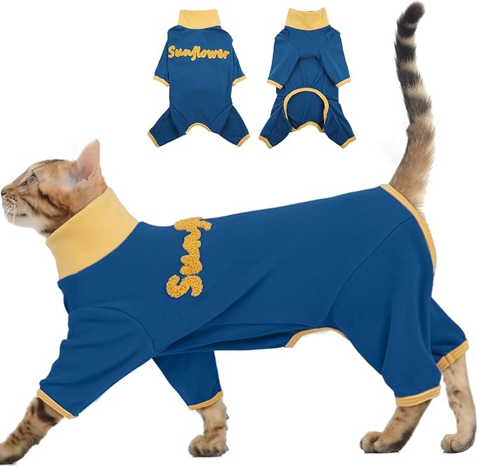 Cat Onesie - Blue-XS, Cat Hair Sticky Clothes, Soft Long Sleeve Onesie to Reduce Shedding & Licking,Anti-Biting Pajamas for Kittens,Skin Disease,Comfortable for Sleep,Grooming