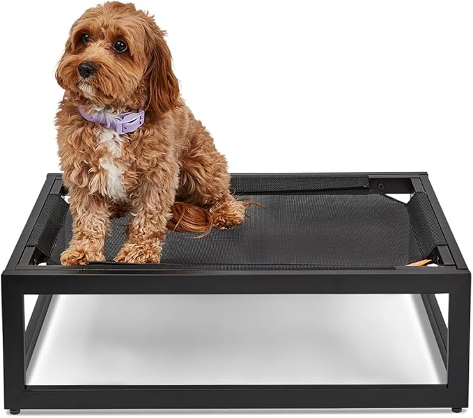 FUZI Luxury Up Pup Elevated Dog Bed, Premium Indoor & Outdoor Raised Pet Bed, Chew-Proof & Durable, Breathable Design for Comfort & Support, Dog Cot Small 26x17x8 Black