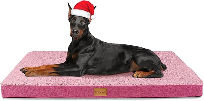 Patas Lague Orthopedic Jumbo Dog Bed for Large Sized Dog 56''X40'', Soft Waterproof Egg Crate Foam Large Pet Crate Beds Mat with Removable Washable Cover and Non-Slip Bottom, Hot Pink