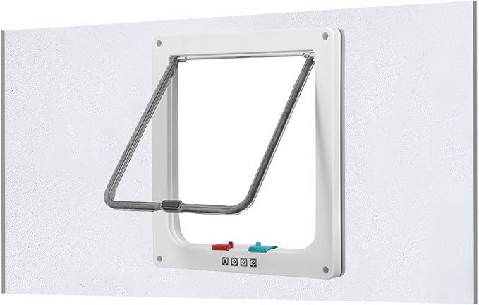 Cat Door for Window, Safety Cat Window with 4 Locking Modes, Fits 12" - 36" Window, Pet Friendly Window Cat Door Insert, Ease of Installation, Magnetic Closure, Weatherproof Design, Frosted Plexiglass
