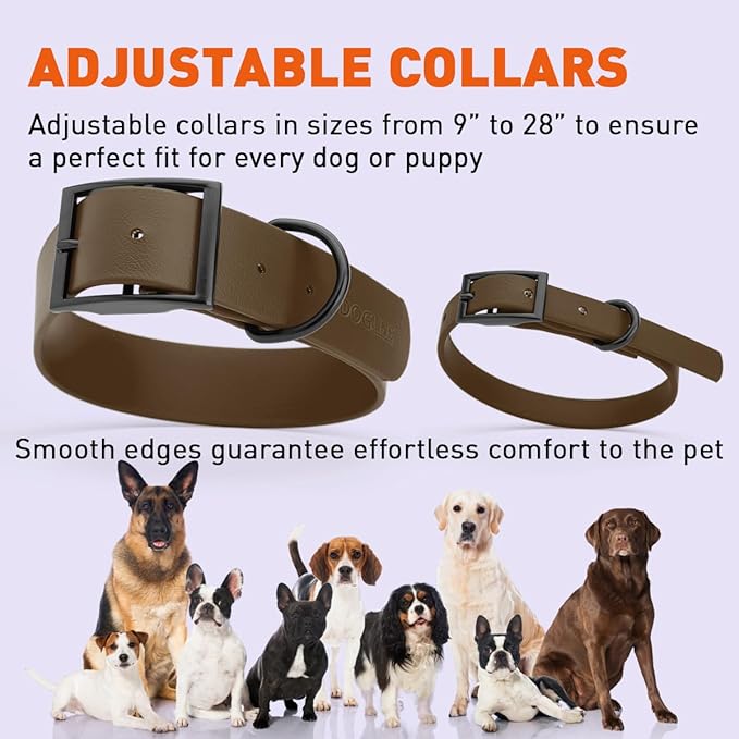 Dogline Biothane Coated Webbing Dog Collar w/Black Metal Hardware: Durable Easy-Clean Everyday Collar for Dogs - Comfortable Adjustable Odor-Resistant Pet Collar, W1 x L22-25", Dark Chocolate Brown