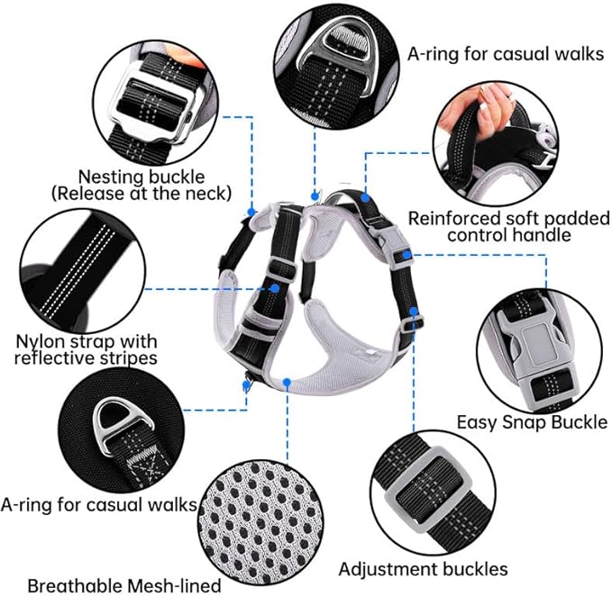Adjustable Dog Harness - No Pull, Reflective, Soft Padded for Small, Medium, Large Dogs - Includes Leash and Collar Black M