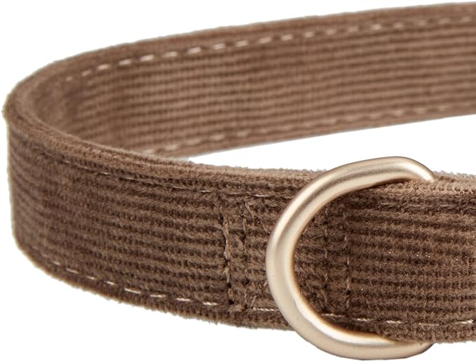 Soft Corduroy Dog Collar and Leash Set Adjustable Durable Dog Collars with Metal Buckle and Lead for Small Dogs,Brown