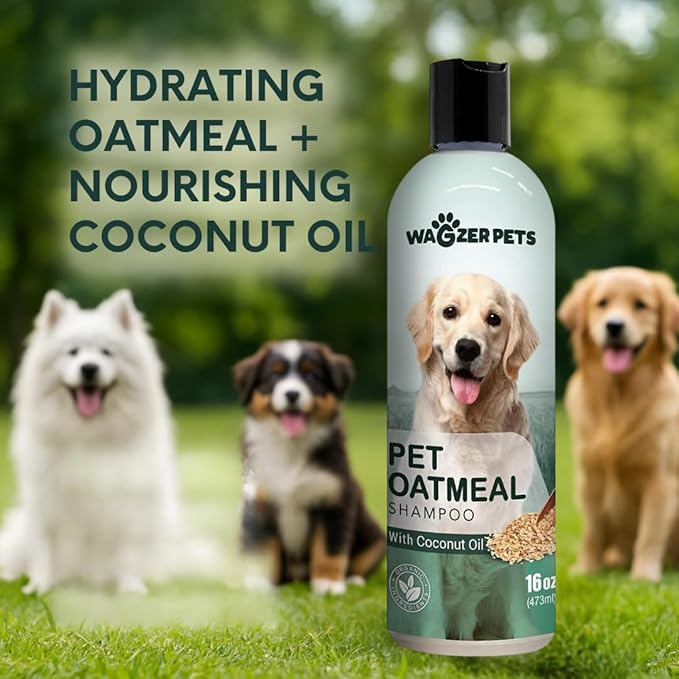Oatmeal Dog Shampoo with Coconut Oil for Dogs | Soothing Dog Shampoo for Itching and Dry Skin | Oatmeal Bath Hypoallergenic and Gentle Pet Care for Sensitive Skin and Coat | 16 oz