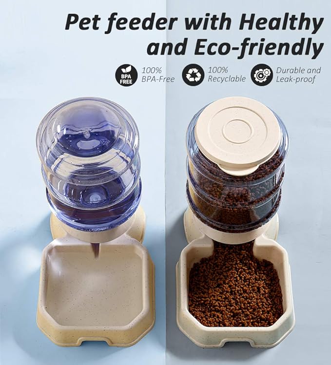 Pet Feeder and Water Food Dispenser Automatic for Dogs Cats, Gravity Refill, Easily Clean, Self Feeding for Small Large Pets Puppy Kitten Rabbit Bunny