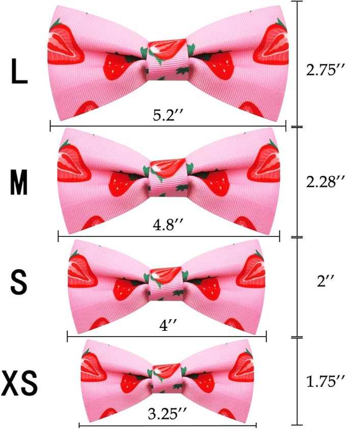 azuza Dog Collar Bow tie, Lovely Pink Strawberry Dog Collars with Bowtie for Extra Small Dogs
