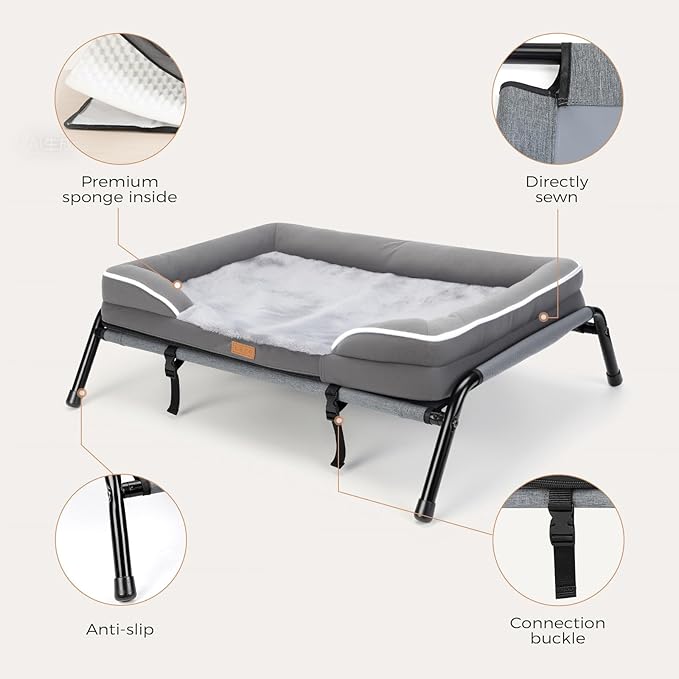 Lekereise Elevated Dog Bed with Waterproof Orthopedic Pet Beds, Removable Dogs Couch Bed for Indoor Outdoor, 2-in-1 Design, Suitable for Small Dog 32x25 Inch, Load 40lb, Grey