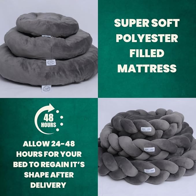 Tater's Choice 40" Dog Bed - Premium Braided Dog Bed - Luxurious and Durable Pet Beds with Plush Polyester Filling, Non-Slip Base, and Stylish Design, Washable Mattress, Charcoal Grey, 40 inch Large