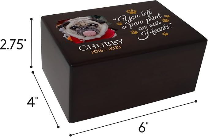 Custom Pet Keepsake Urns for Dogs, Wooden Box Ashes with Photo Your Beloved Pets, Cremation as Sympathy Gifts Lovers - Small, 6'' x 4'' 2.75'' (Chubby) Small 6''x4''x2.75''