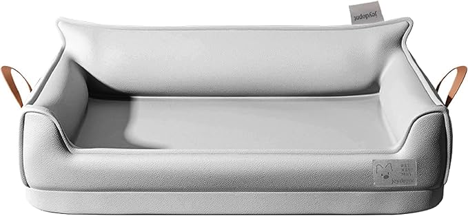 Waterproof Leather Memory Foam Dog Sofa Bed, Removable Orthopedic Dog Beds for Large Dogs, Durable Dogs Bed Couch with Non Skid Bottom for Different Pet Sizes (Silver Gray, Large)