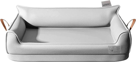 Waterproof Leather Memory Foam Dog Sofa Bed, Removable Orthopedic Dog Beds for Large Dogs, Durable Dogs Bed Couch with Non Skid Bottom for Different Pet Sizes (Silver Gray, Large)