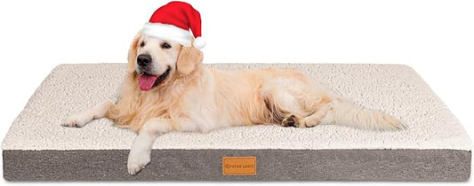 Patas Lague Orthopedic XL Dog Bed Large Sized Dog 42''X28'', Soft Waterproof Egg Crate Foam Large Pet Crate Beds Mat with Removable Washable Cover and Non-Slip Bottom, Ivory
