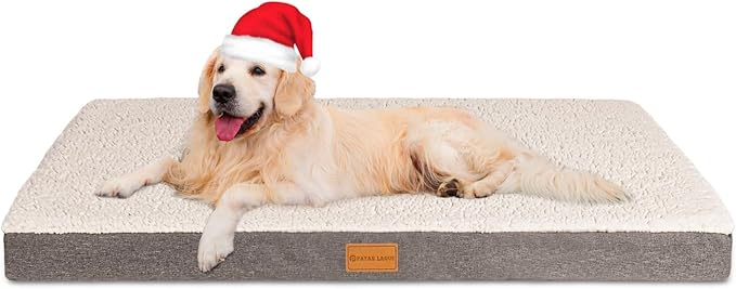 Patas Lague Orthopedic XL Dog Bed Large Sized Dog 48''X30'', Soft Waterproof Egg Crate Foam Large Pet Crate Beds Mat with Removable Washable Cover and Non-Slip Bottom, Ivory