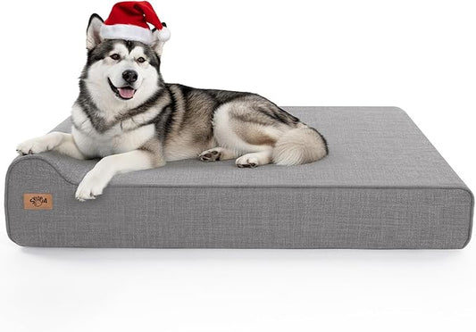 Sytopia 7" Thick Orthopedic Dog Beds for Extra Large Dogs, Chew Proof Fabric Cover, 35D Memory Foam Dog Beds with Durable Waterproof Liner & Removable Washable Cover, 50" x 34" x 10", Grey