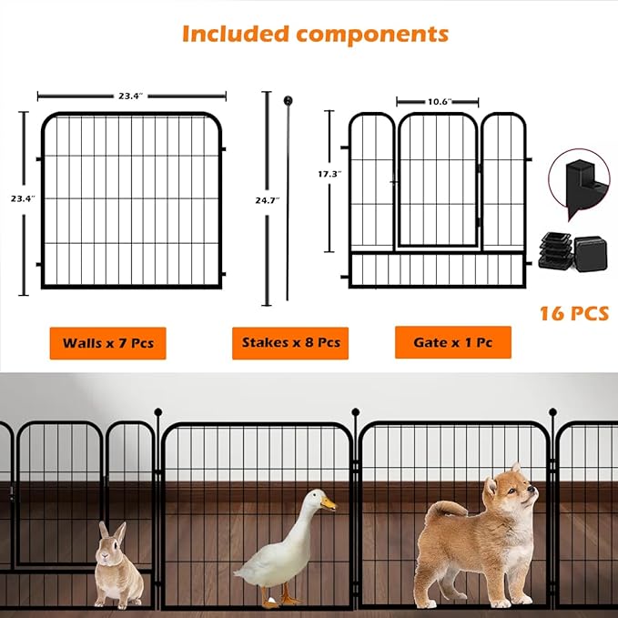 Dog Playpen Designed for Puppies/Small Dogs, Expandable Dog Pen for Indoor, 24 inch 8 Panels.Perfect Dog Pen for Camping, Yard, RV, Garden Fence, Black