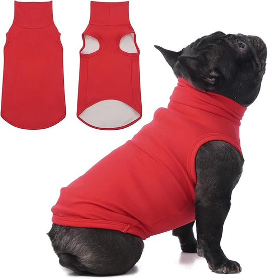IECOii Small Dog Sweater,Stretch Fleece Vest - Red, Medium,Warm Pullover for Winter Spring and Fall, Soft & Lightweight Dog Sweatshirt Indoor Outdoor Clothes,Turtleneck for Small Medium Dogs Girl Boy