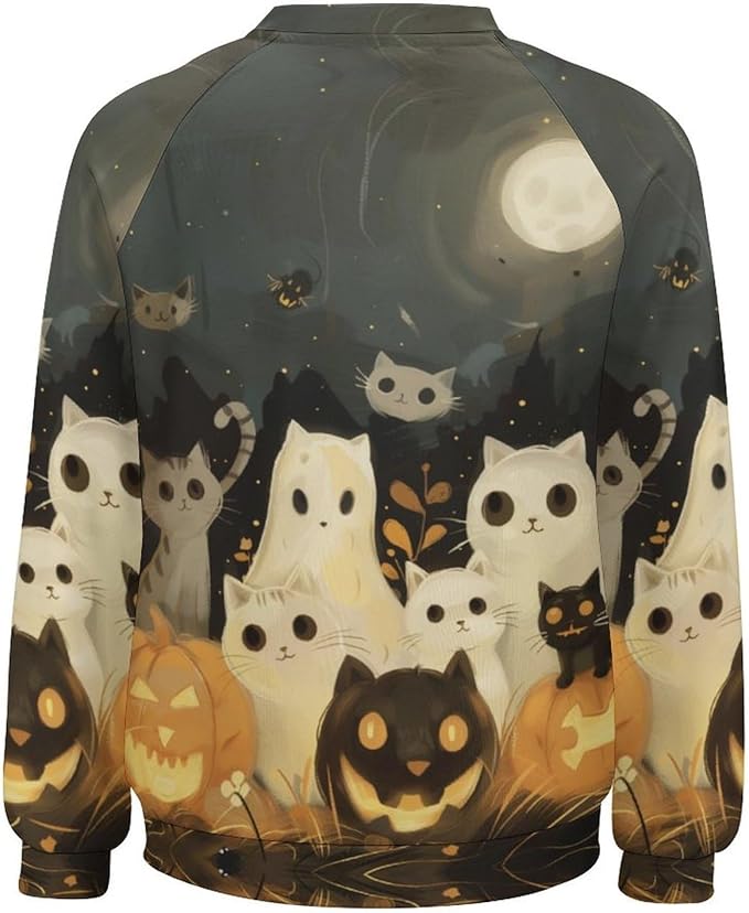 Womens novelty funny cat printed crewneck sweatshirt casual loose long sleeve graphic pullover sweatshirts tops