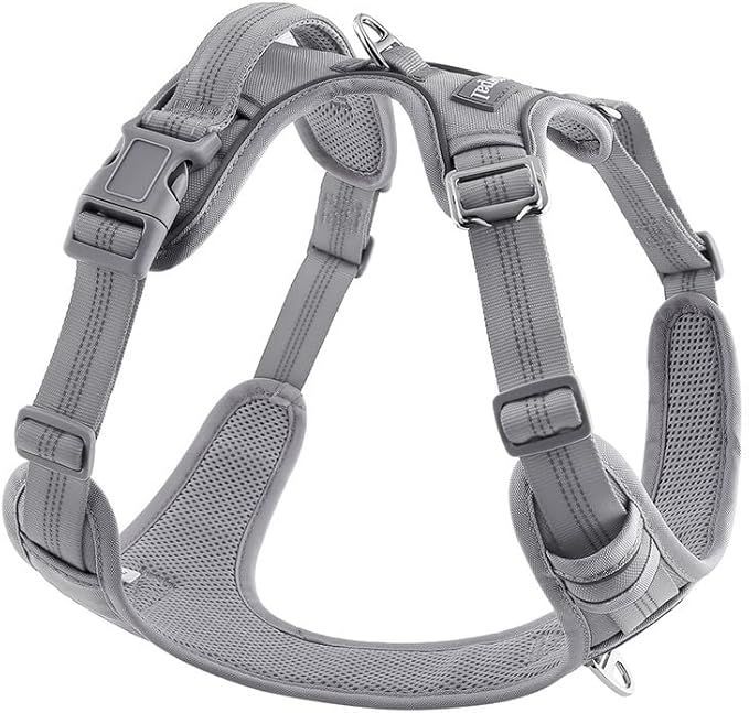 Adjustable Dog Harness - No Pull, Reflective, Soft Padded for Small, Medium, Large Dogs - Includes Leash and Collar Light Silver M