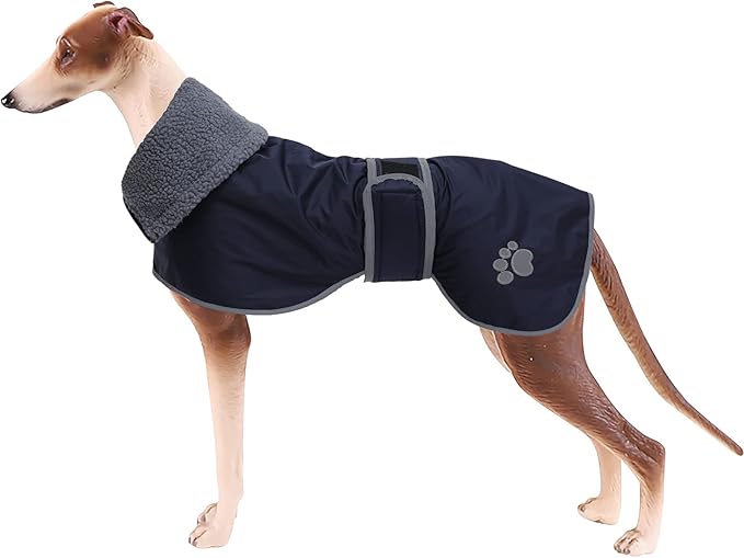 Geyecete Dog Winter Coat Greyhound Raincoat Fabric with Lamb Velvet Inside Outdoor Dog Apparel with Adjustable Bands for Medium, Large Dog-Navy-XXL