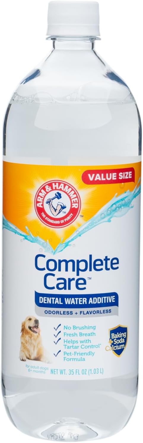 Arm & Hammer Complete Care Dental Water Additive for Dogs, Dog Breath Freshener, Dog Mouth Wash or Dental Rinse, Simply Add to Pet Drinking Water for Fresher Breath, Value Size 35 FL OZ