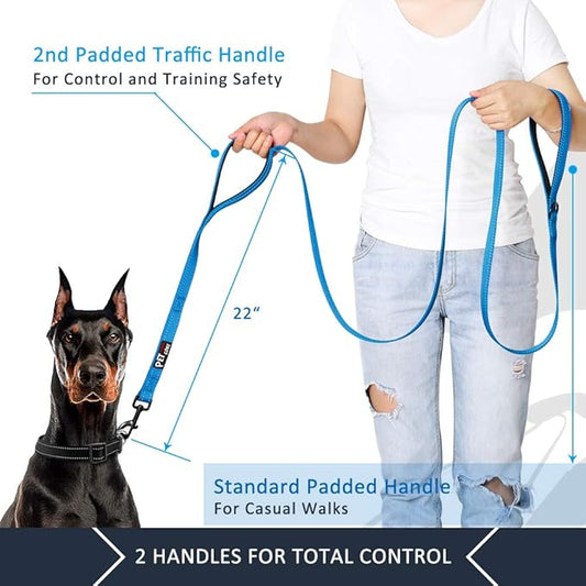 Plutus Pet Dog Leash 6ft Long,Traffic Padded Two Handle,Heavy Duty,Reflective Double Handles Lead for Control Safety Training,Leashes for Large Dogs or Medium Dogs,Dual Handles Leads(Light Blue)