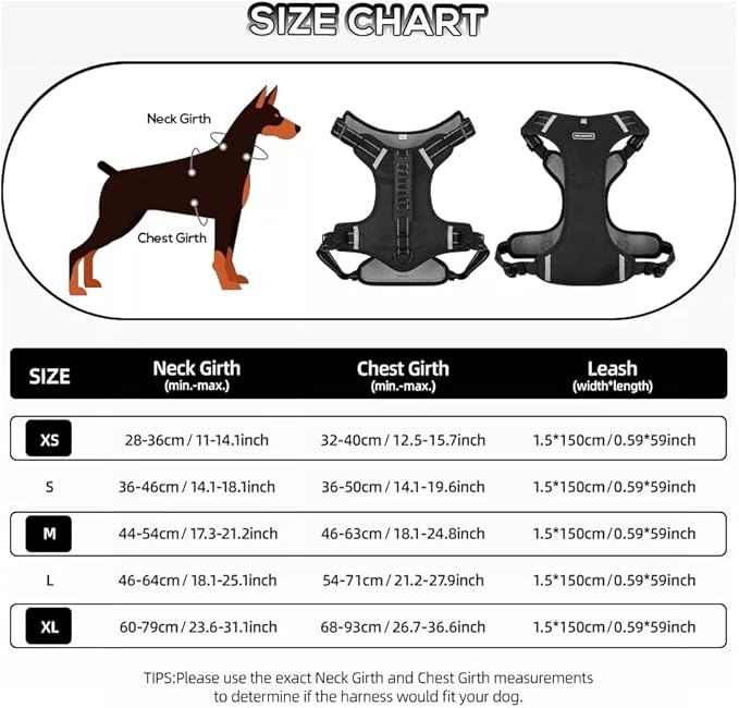 Dog Harness No Pull Adjustable Reflective,for Medium and Large Small Dog with Leash 59.06in (Black, XS)