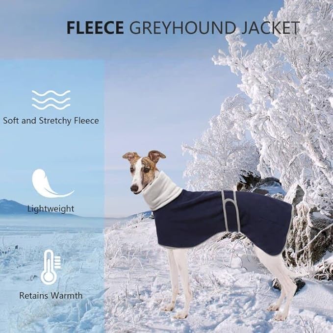 Geyecete Greyhound Cosy Fleece Jumper, Dog Winter Coat with Warm Fleece Lining, Outdoor Dog Apparel with Adjustable Bands for Medium, Large Dog 608 -Blue-M