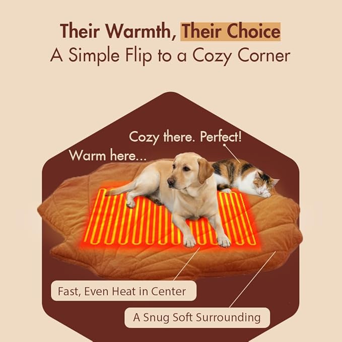 Large Dog Heating Pad Waterproof Electric Heated Pet Beds for Indoor Outdoor, Adjustable Temperature Heated Pet Beds, Washable Red Shall Shaped Cat Heating Pad Non Slip Bottom(57"X47")