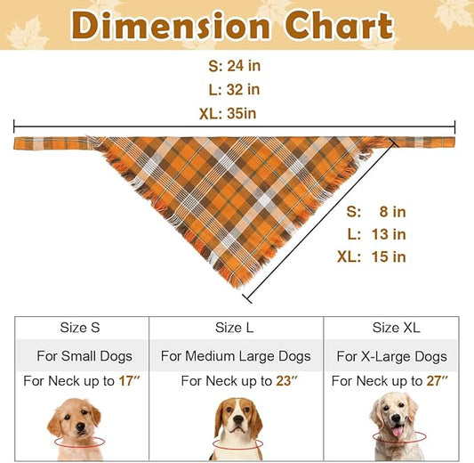 Kytely 2 Pack Fall Dog Bandanas X-Large Thanksgiving Dog Bandana Orange Plaid Pet Scarf for Boy and Girl Triangle Bibs for Large XL Dogs