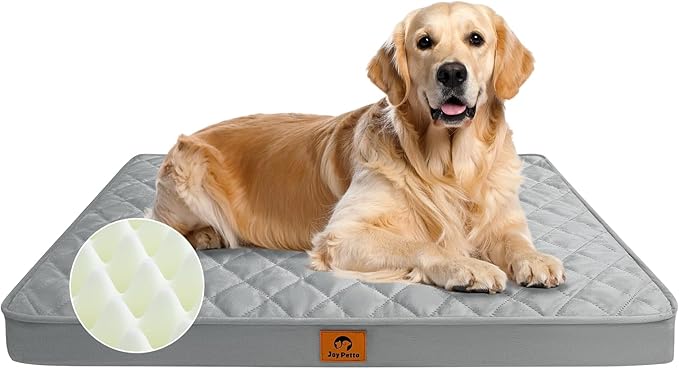 Orthopedic Dog Bed for XL Large Sized Dogs - Egg Crate Foam Pet Bed with Waterproof & Machine Washable & Non-Slip Bottom, Ideal Dog Beds for Crate and Indoor Use, 41x27 Inch, Light Grey