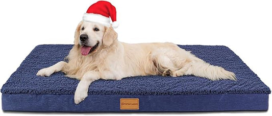 Patas Lague Orthopedic XL Dog Bed Large Sized Dog 48''X30'', Soft Waterproof Egg Crate Foam Large Pet Crate Beds Mat with Removable Washable Cover and Non-Slip Bottom, Navy Blue