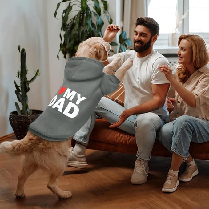 GreenJoy Dog Sweater Dog Hoodie Cold Weather Dog Coat Hooded Sweatshirt for Puppies,Cats, Small Medium Large Dogs (Grey(I Love My Dad), Large)