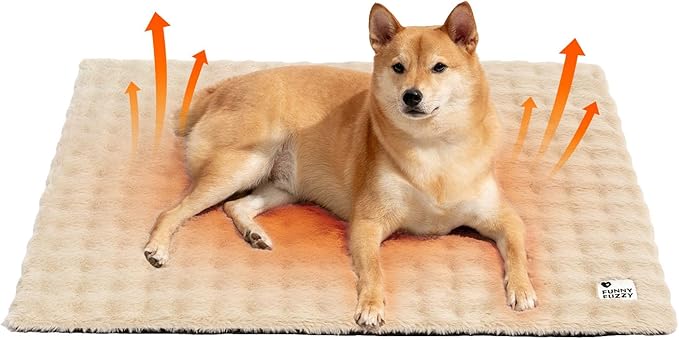 FUNNY FUZZY Self Warming Cat Bed, Waterproof Self Heating Pad for Cats & Dogs, Cozy Plush Warm Pet Mat with Removable Washable Cover - ThermoPad, 31.5"×25", Khaki