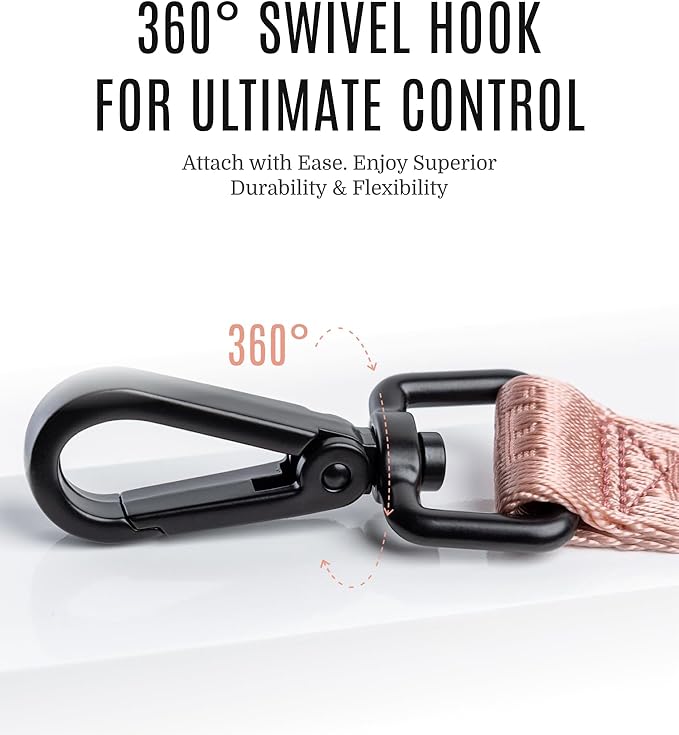 2025 New Edition, Fei & Eve Classic Dog Leash - 4FT, Dual Padded Handles, 360° Swivel Hook, Heavy Duty 210D Nylon - No-Pull Design with Traffic Control Handle - for Small/Medium/Large Dogs, Blush