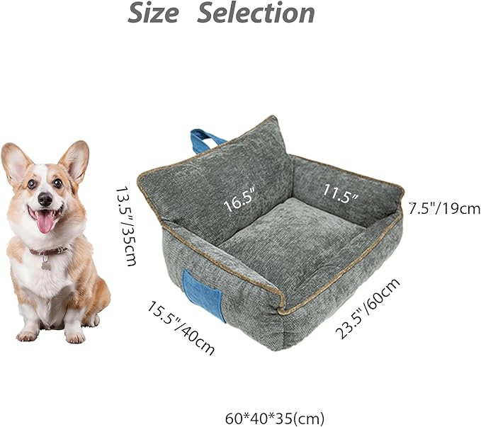 Small Dog Bed, Washable Pet Bed with Removable Cover, with Sides, Carry Handle & Side Pockets .Plush Chenille Orthopedic Pet Bed Couch for Small Breed Dogs & Cats .Calming