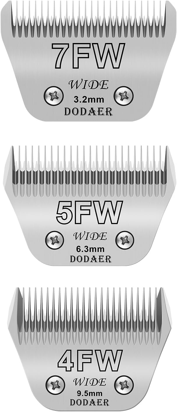 7FW+5FW+4FW Wide Blades for Dog Grooming,Compatible with Andis,Oster A5,Wahl km10 Clippers,Cutting Length 1/8" to 3/8",3 Pack