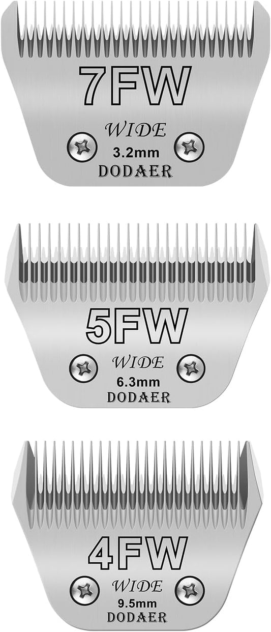 7FW+5FW+4FW Wide Blades for Dog Grooming,Compatible with Andis,Oster A5,Wahl km10 Clippers,Cutting Length 1/8" to 3/8",3 Pack