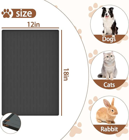 18"x12" Dog Food Mat, Silicone Dog and Cat Mats for Food and Water Bowls, Waterproof Raised Edge Pet Feeding Mat for Contain Spills Protects Floors, Multiple Colors & Sizes for Pets, Brown