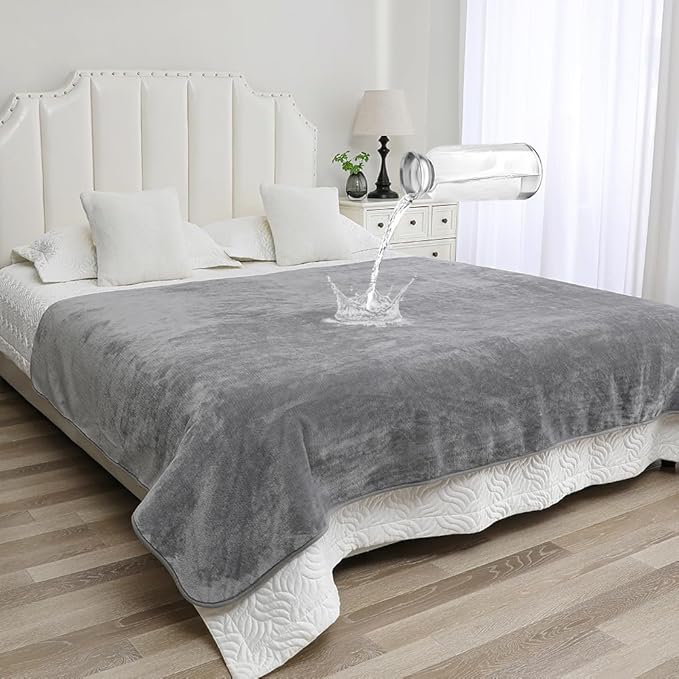 Waterproof Blanket for Couples – Ideal for Couch & Bed Splash Proof Sherpa Throw, Leakproof TPU Layer, Stain Resistant Washable Bed Protector – Light Gray, 80" x 60"