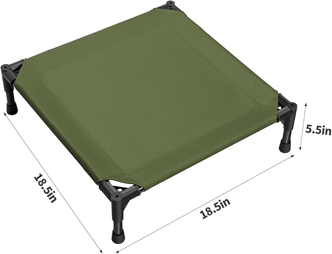 Love&go Elevated Dog Bed with Metal Frame, Cooling Raised Pet Cot for Dog and Cat (S - Olive Green Bed, Small-18.5x18.5x5.5 inch)
