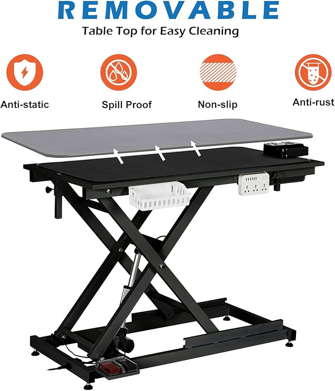 50" Large Dog Grooming Table, Heavy Duty Hydraulic Lift Dog Grooming Table with Aluminium Overhead Arm, Anti Slip Tabletop, 6 Usb Ports for Home and Salon, Maximum Capacity Up to 300Lb, Black