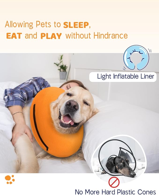 Supet Inflatable Cone Collar Alternative, Dog Donut Collar Recovery ECollar to Stop Licking, Soft Cone for Small to Large Dogs