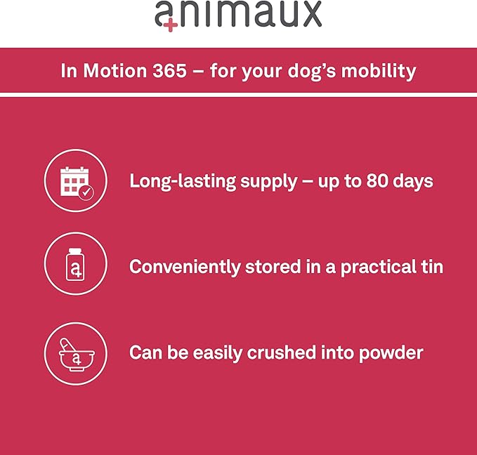 animaux – in Motion 365 for Dogs, Joints, Bones, Mobility, Ligaments and Tendons, Green-Lipped Mussel, Willow Bark and Devil’s Claw, Natural Pain Relief, 60 Chewable Tablets, 60 Days Supply